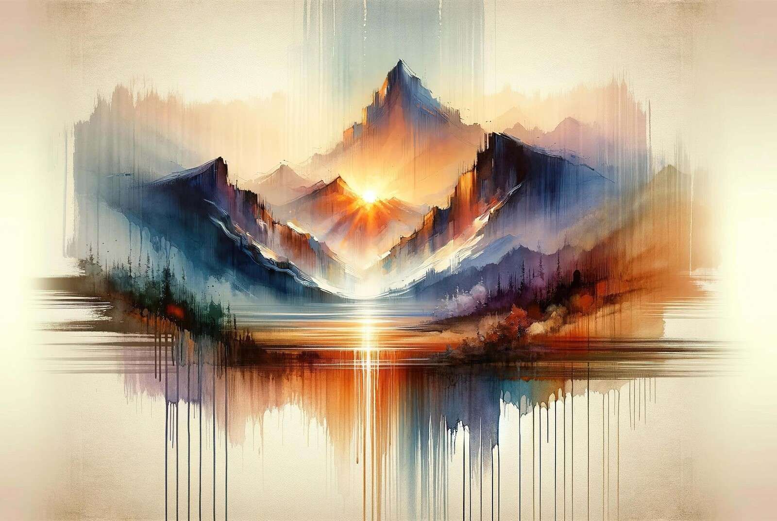 Watercolor Abstract Mountains Landscape