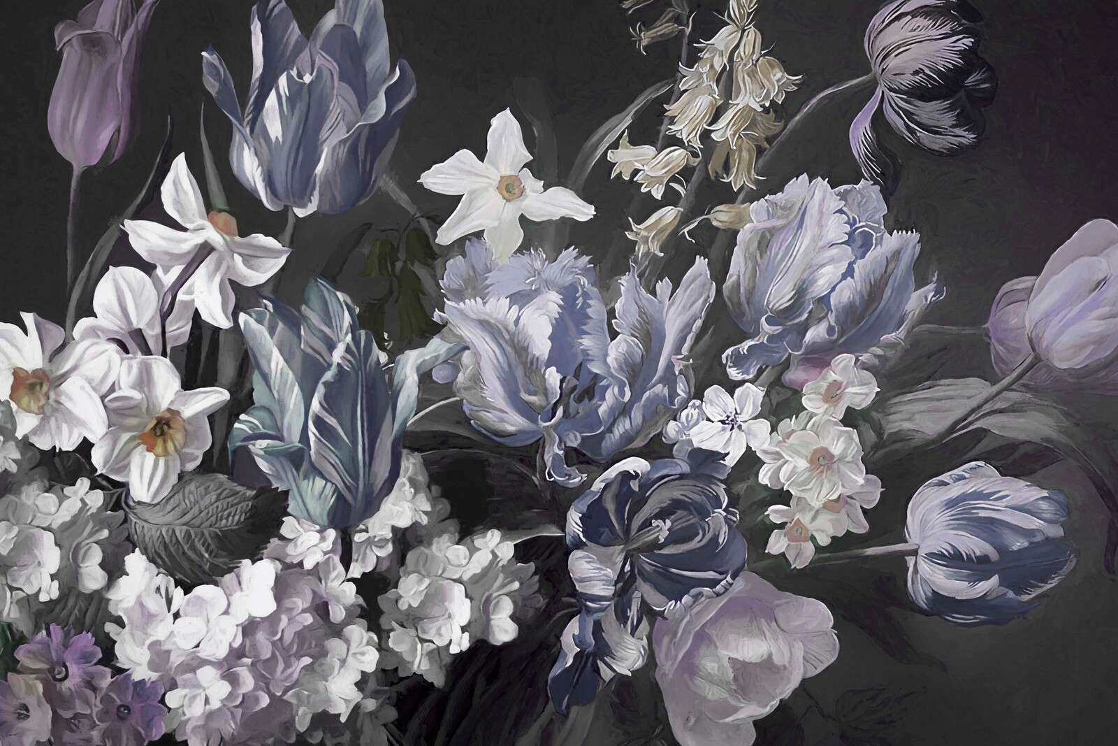 Bouquet with blue peonies