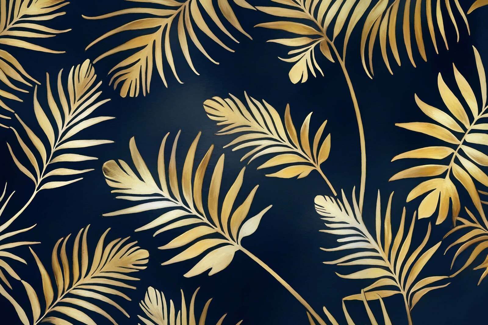 Golden leaves on dark navy blue