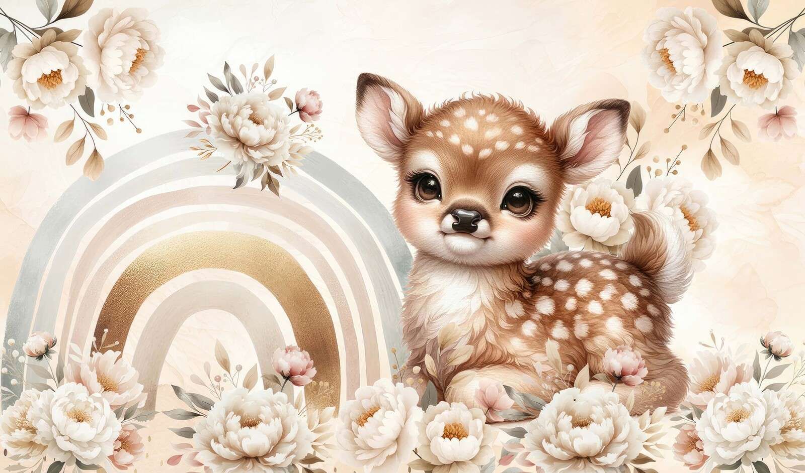 Dear little deer and golden rainbow