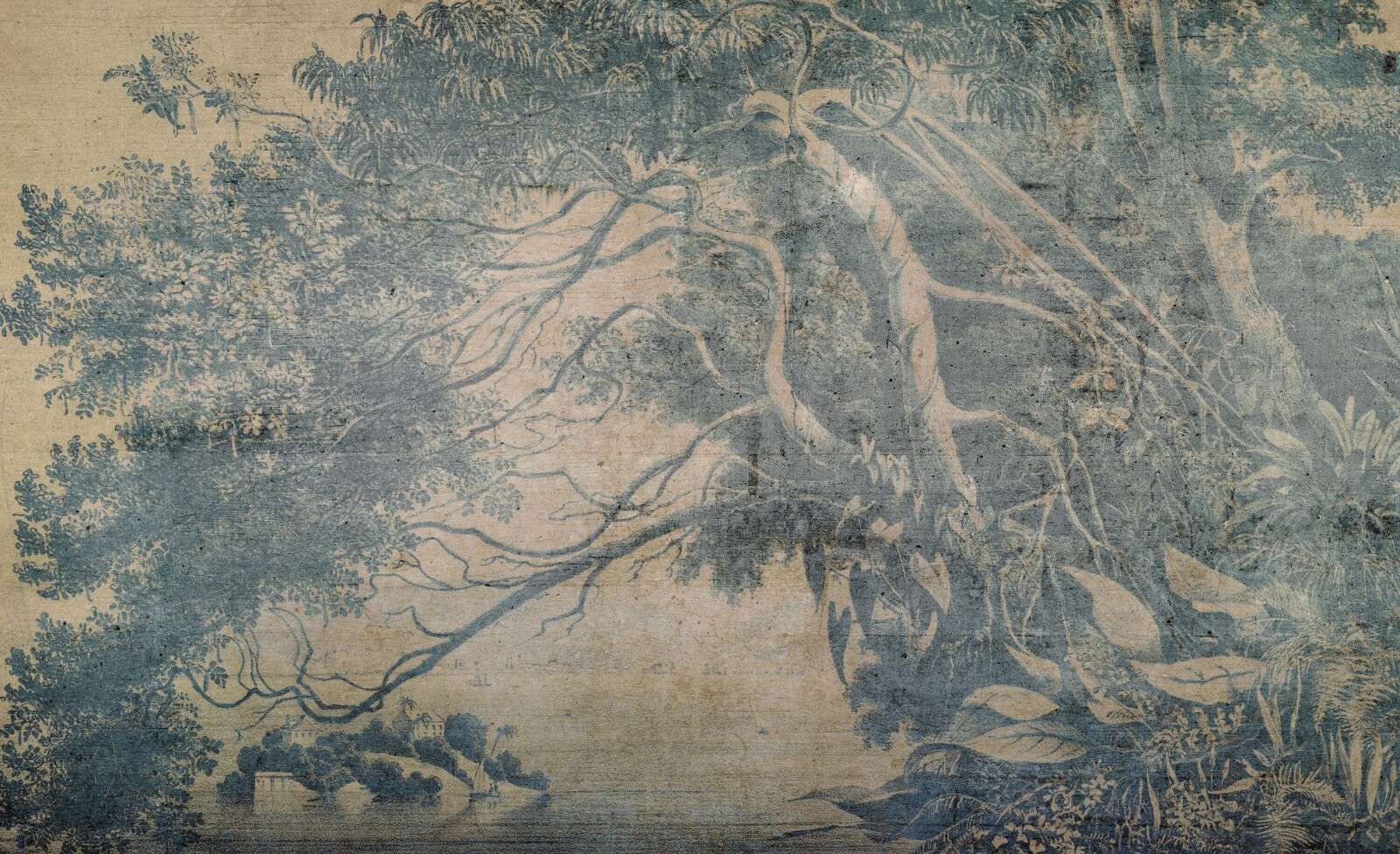 Blue tropics in weathered linen