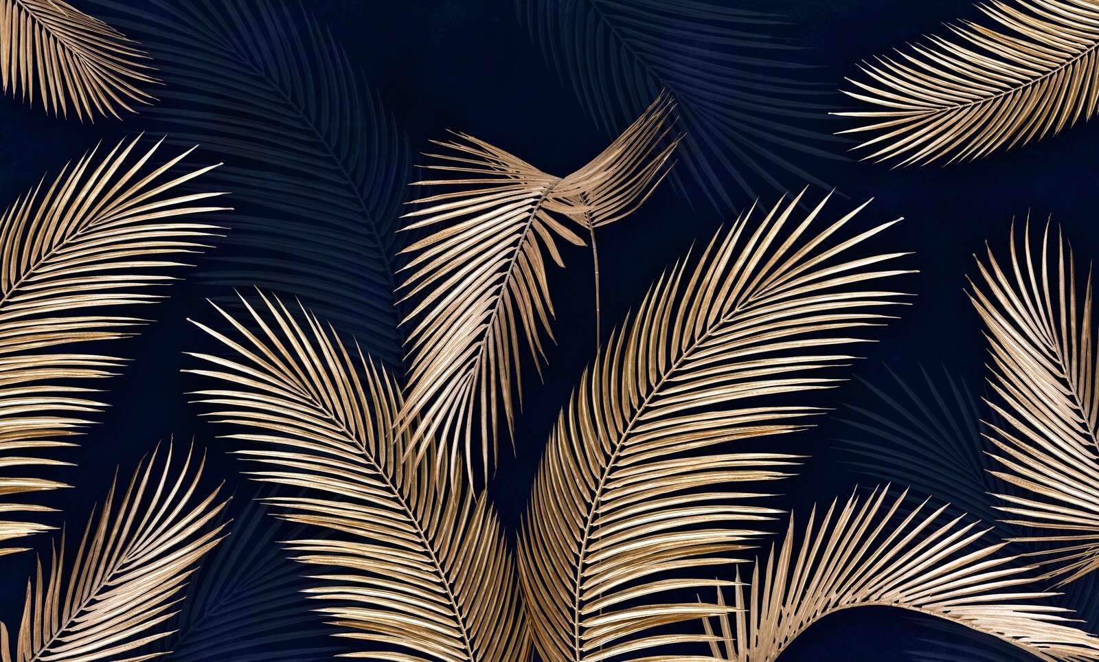 Golden palm branches on midnight blue