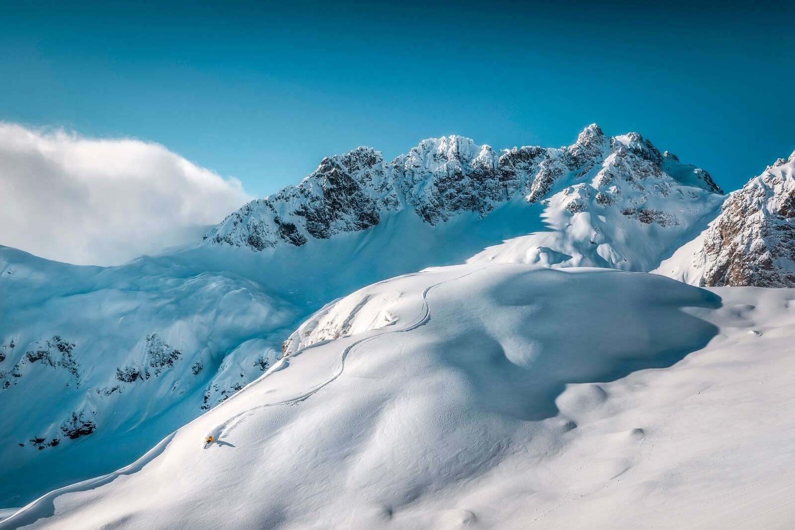 Sloping hill in alpine silence