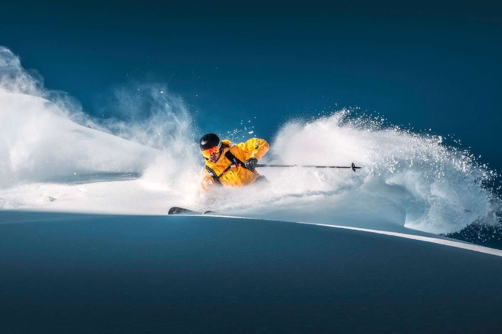 Descent through deep powder snow