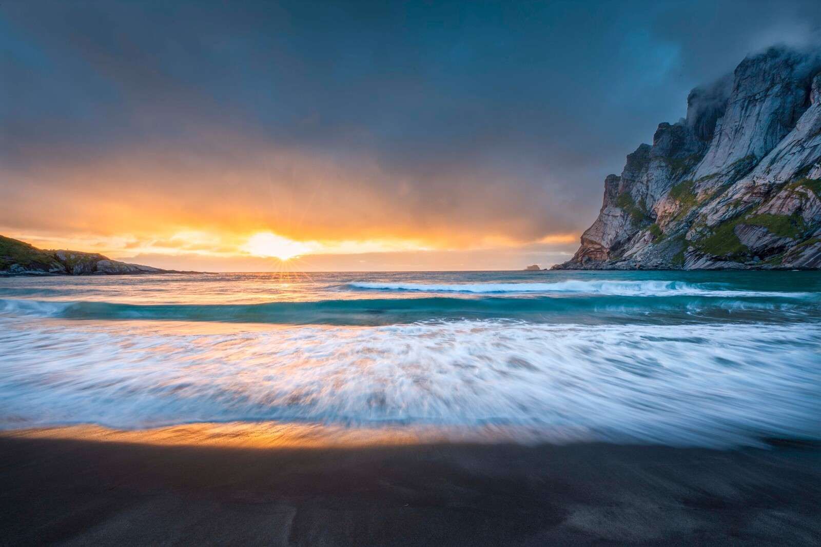 Sunset on rugged coastline