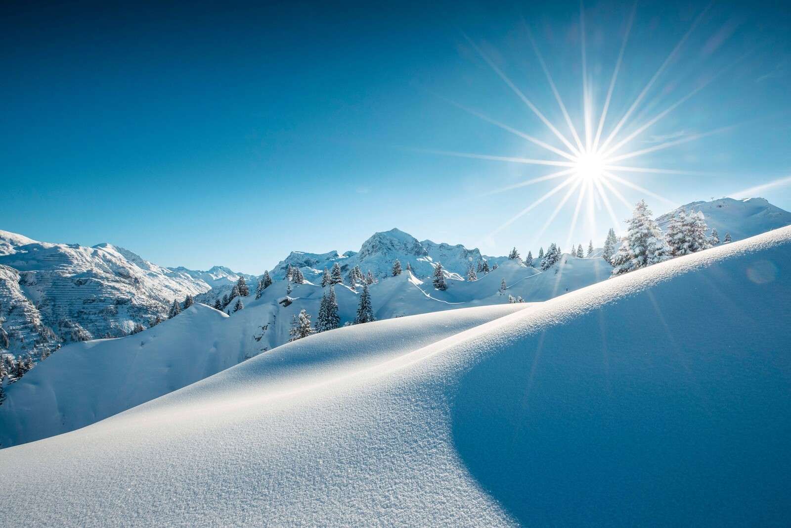 Sunlight over glistening snowdrifts