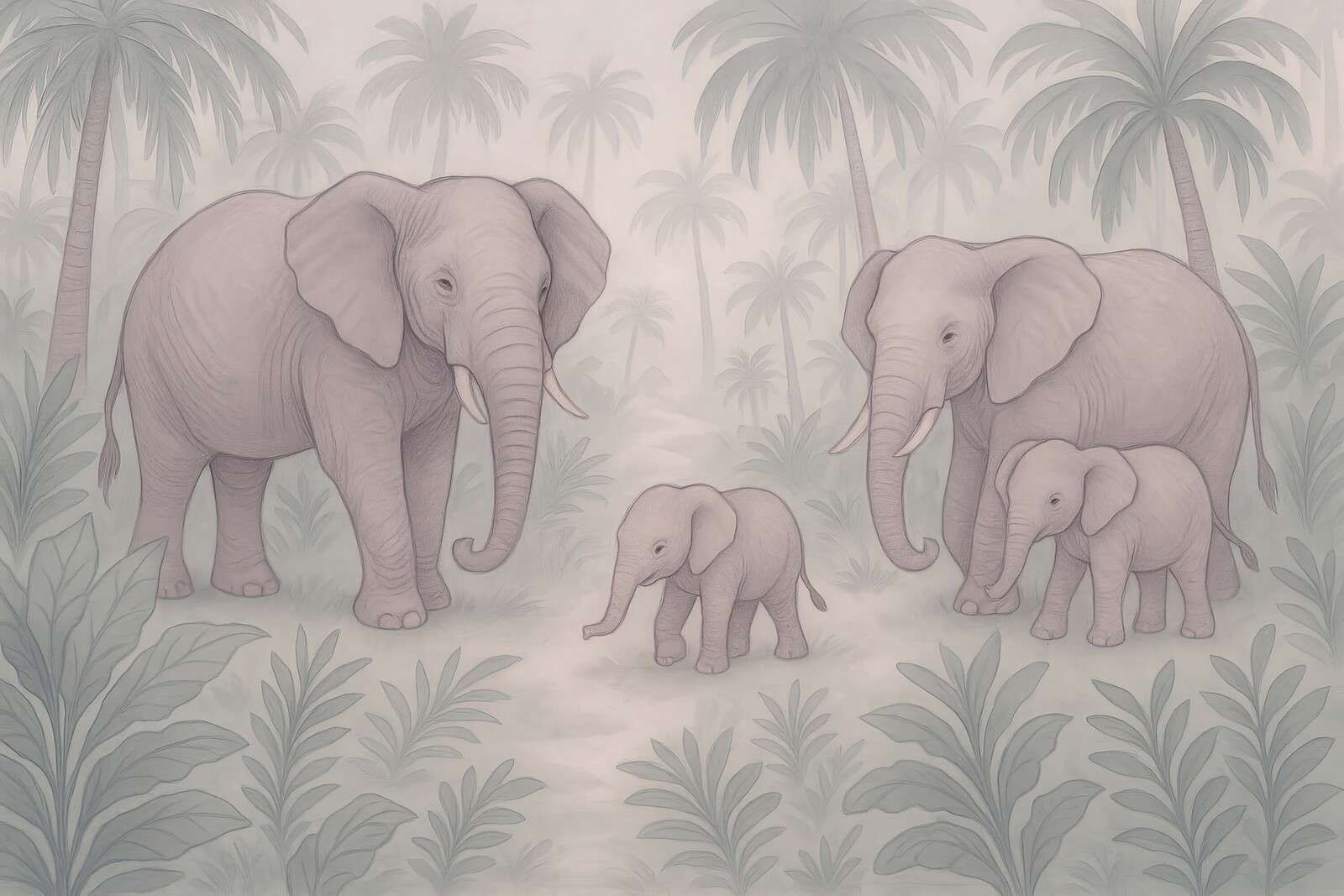 Elephant family in the jungle
