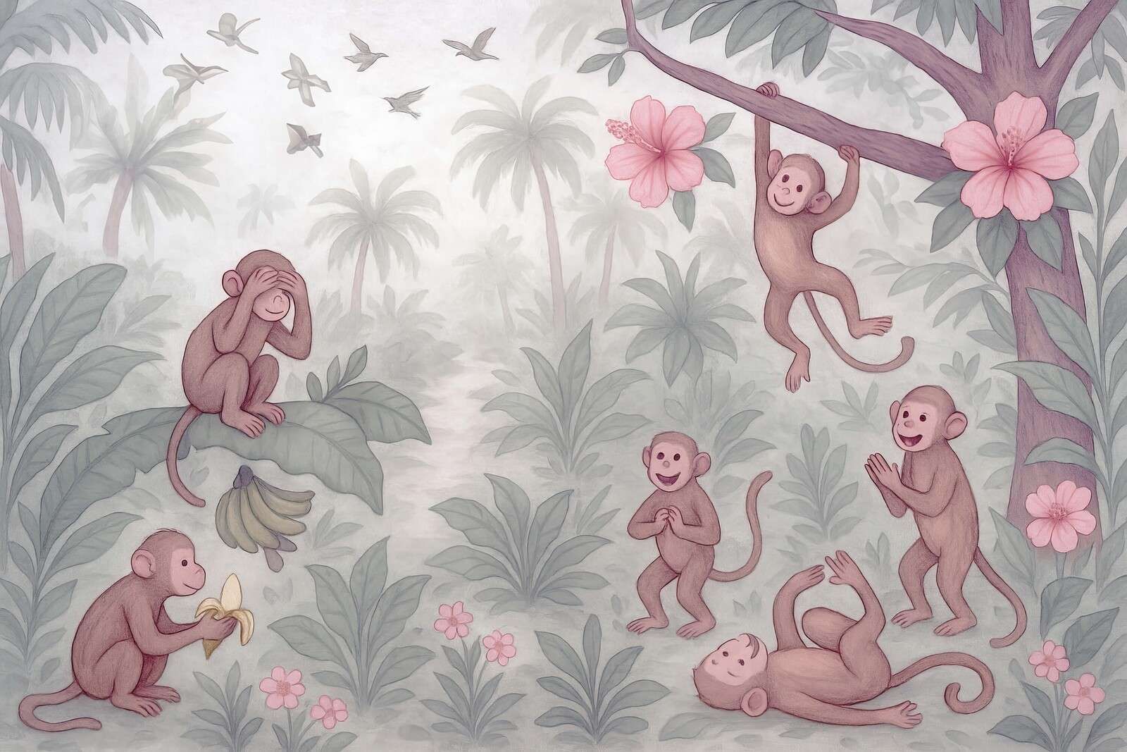 Playful monkeys in the jungle