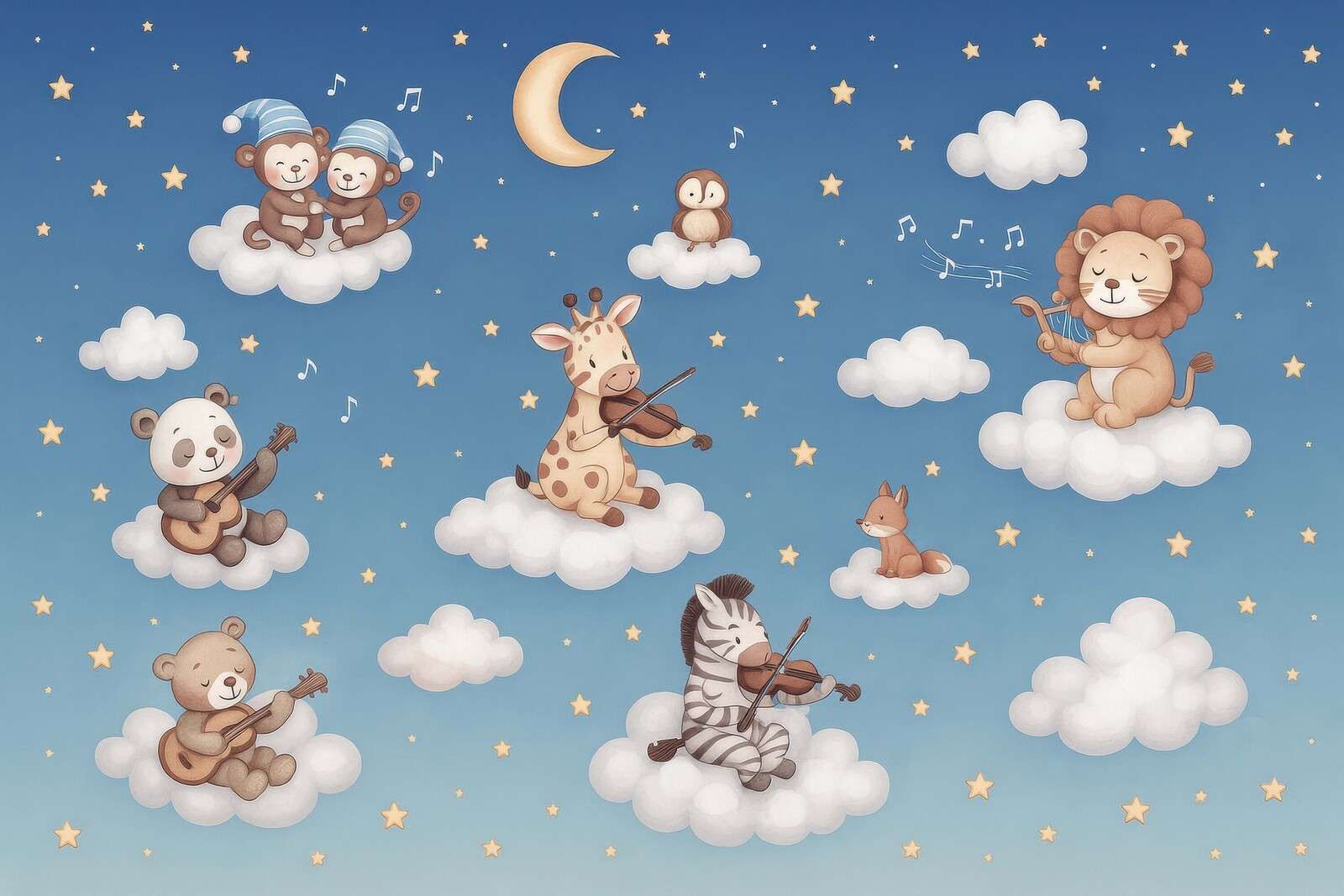 Animal concert in the clouds - blue