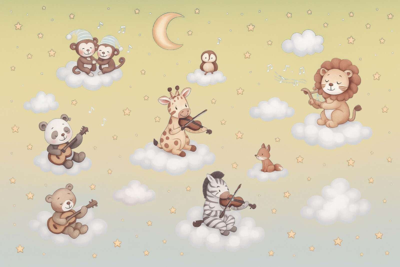 Animal concert in the clouds - yellow