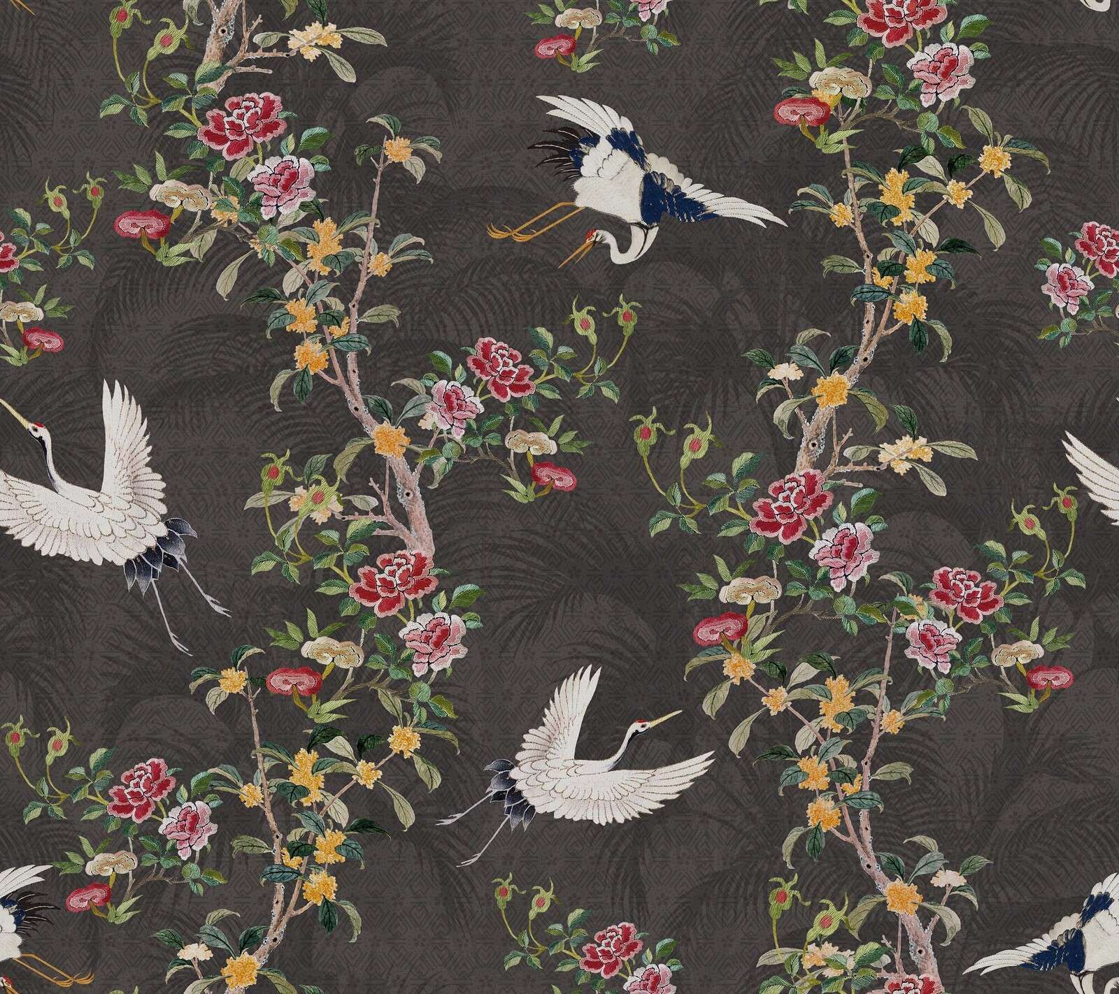 Cranes among blossoming branches