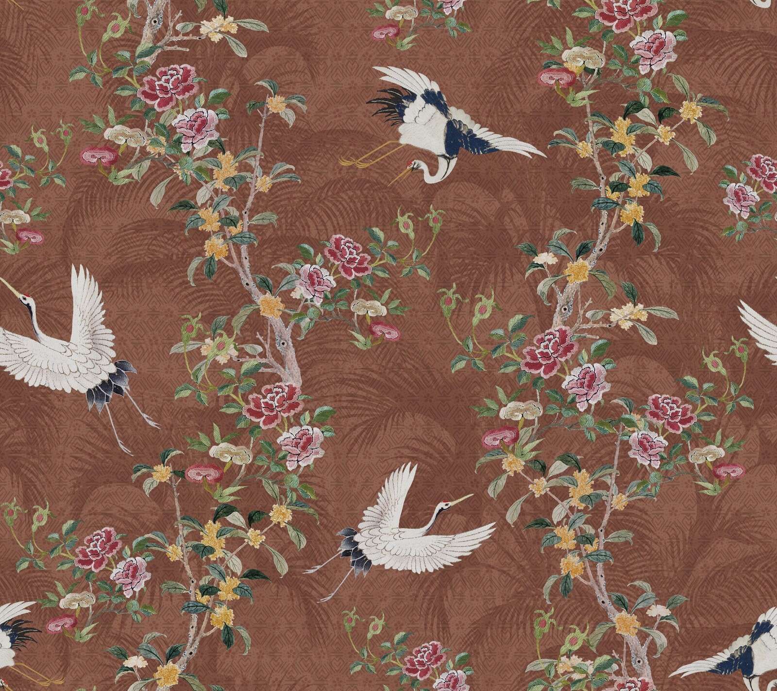 White cranes among blossoms