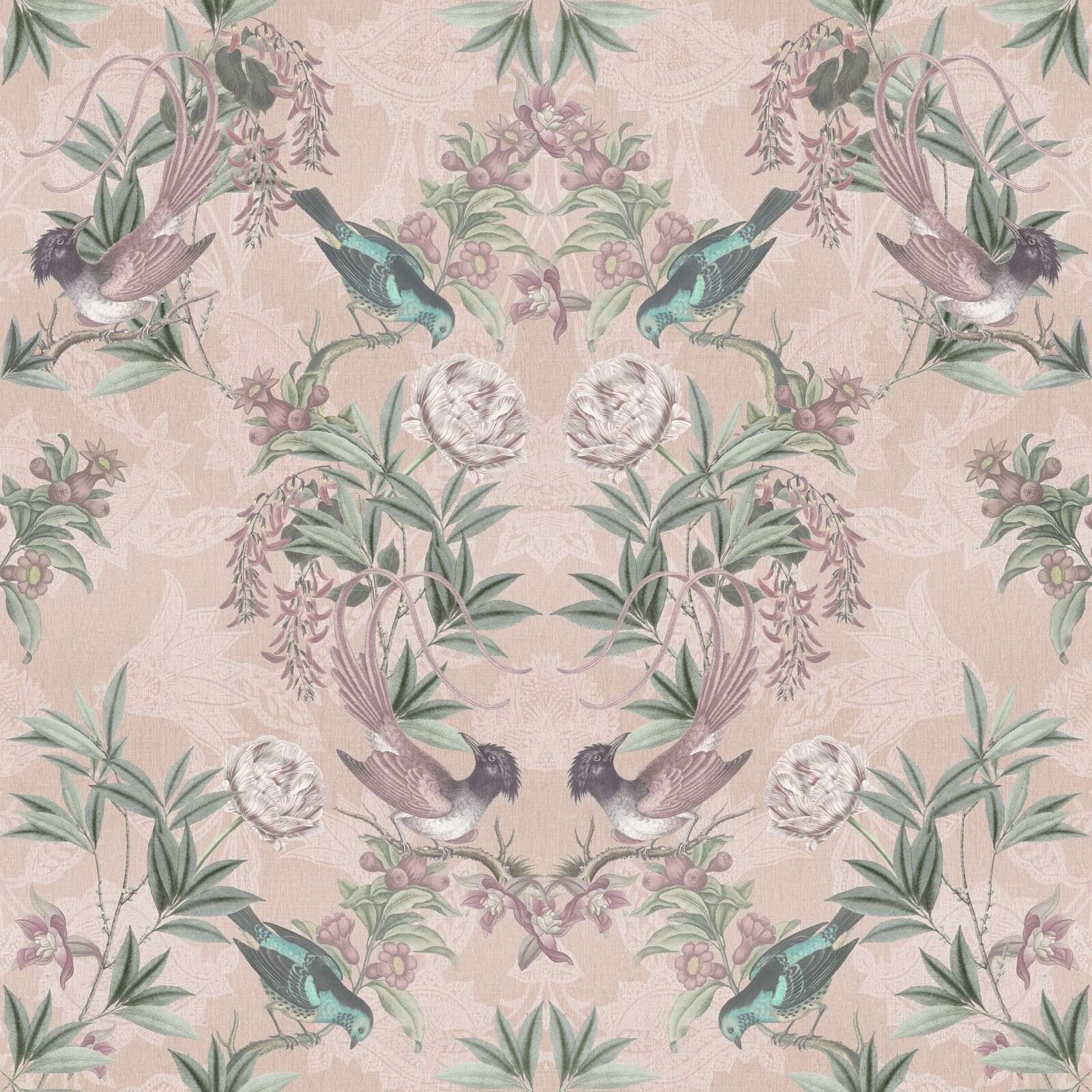 Tropical birds among blossoms