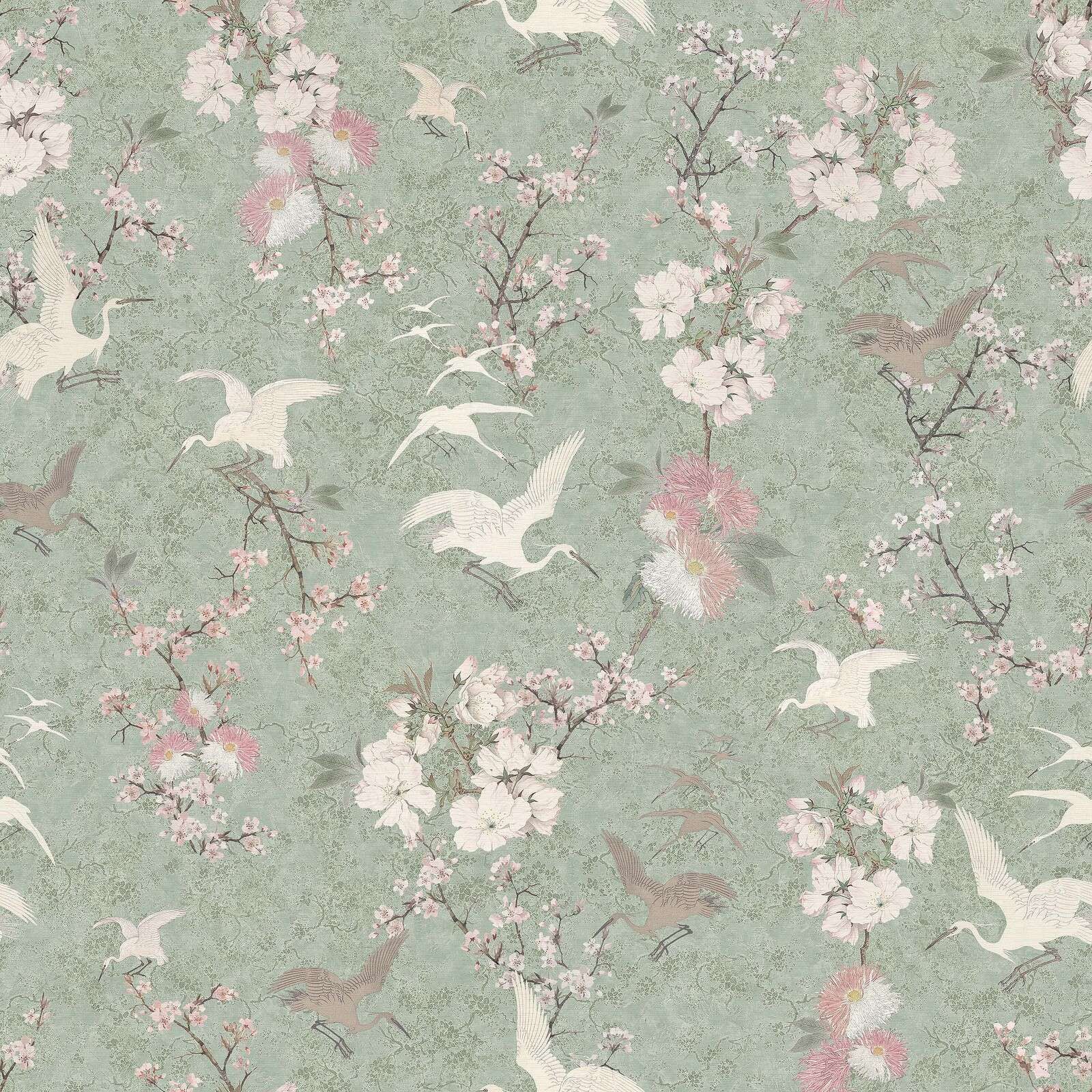 Cranes in sage-green bloom