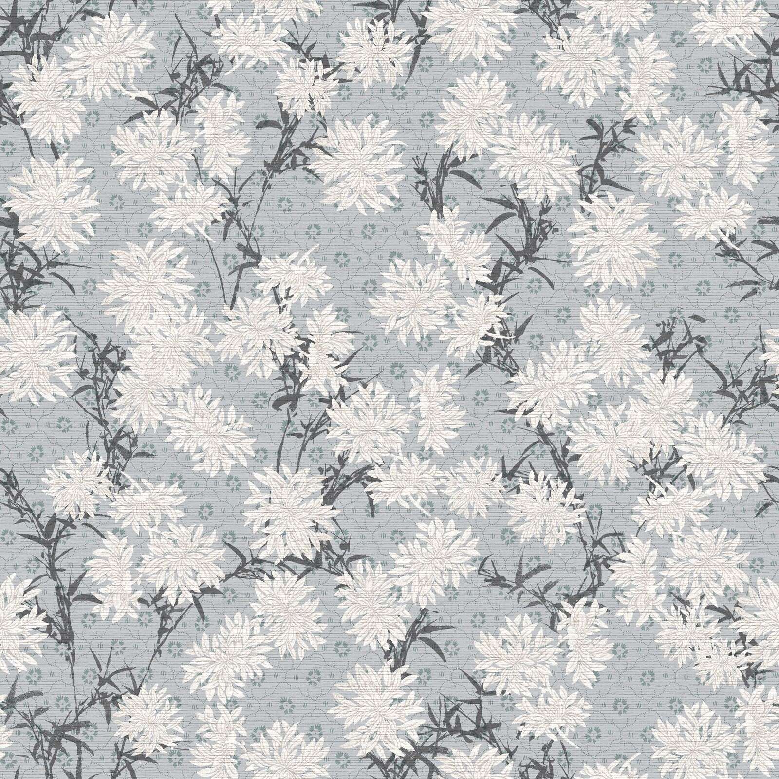 White chrysanthemums on mist blue