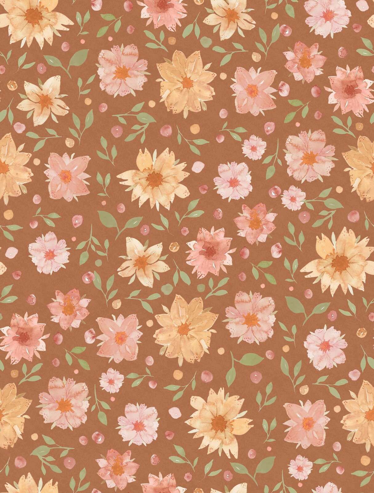 Watercolor flowers in warm terracotta