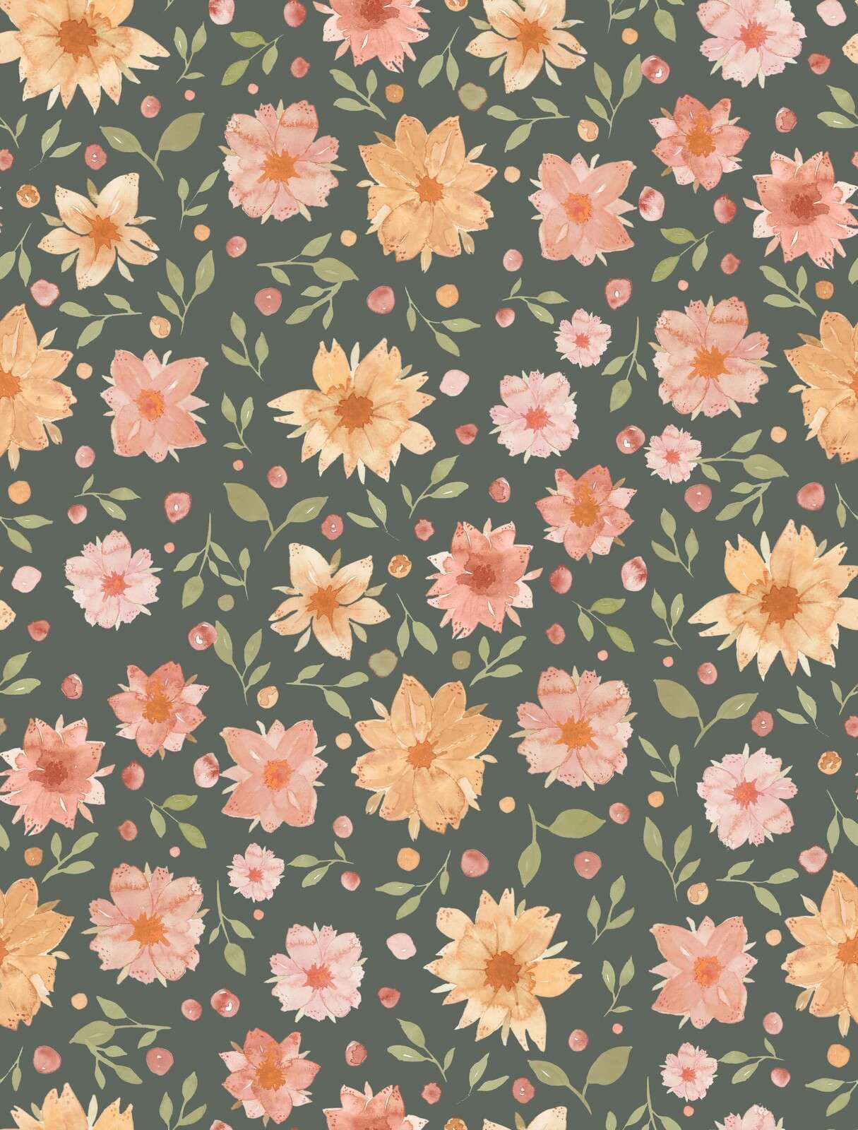 Watercolor flowers on dark green