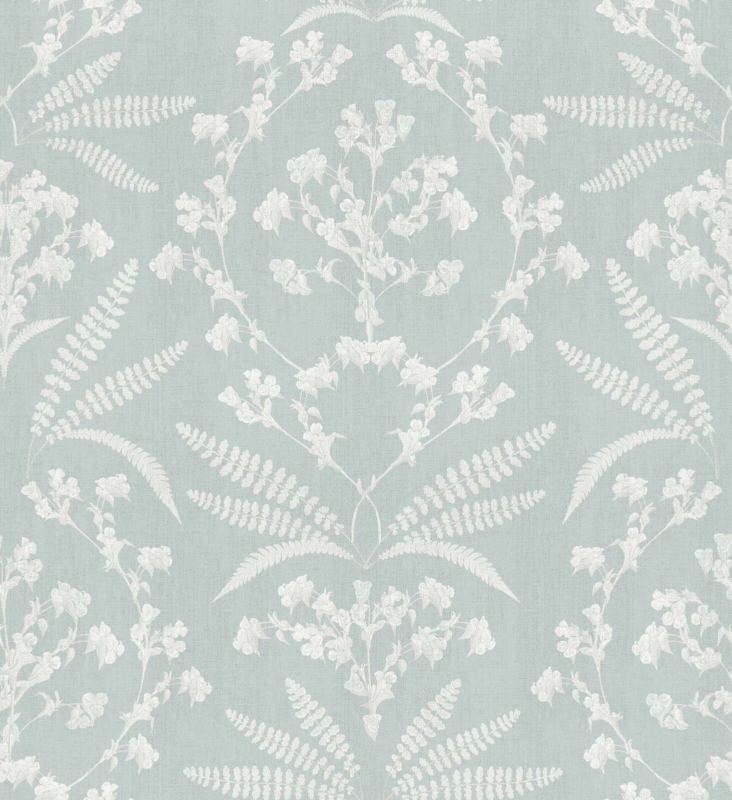 White blossom branches and ferns