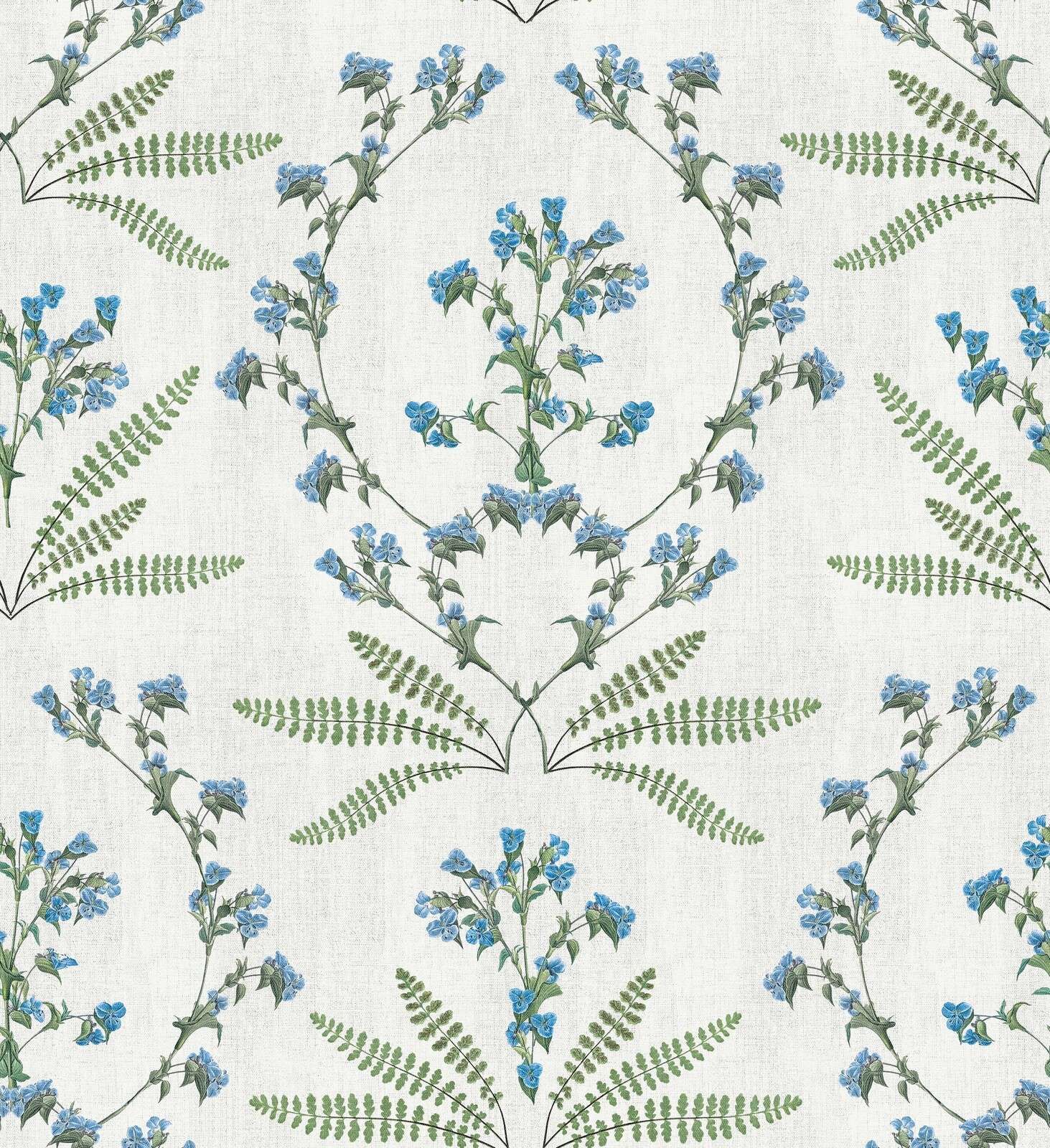Blue blossom branches with ferns