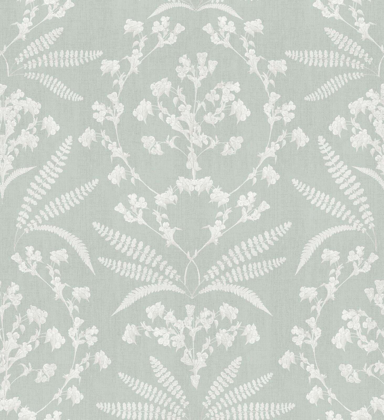 White blossom branches in sage green