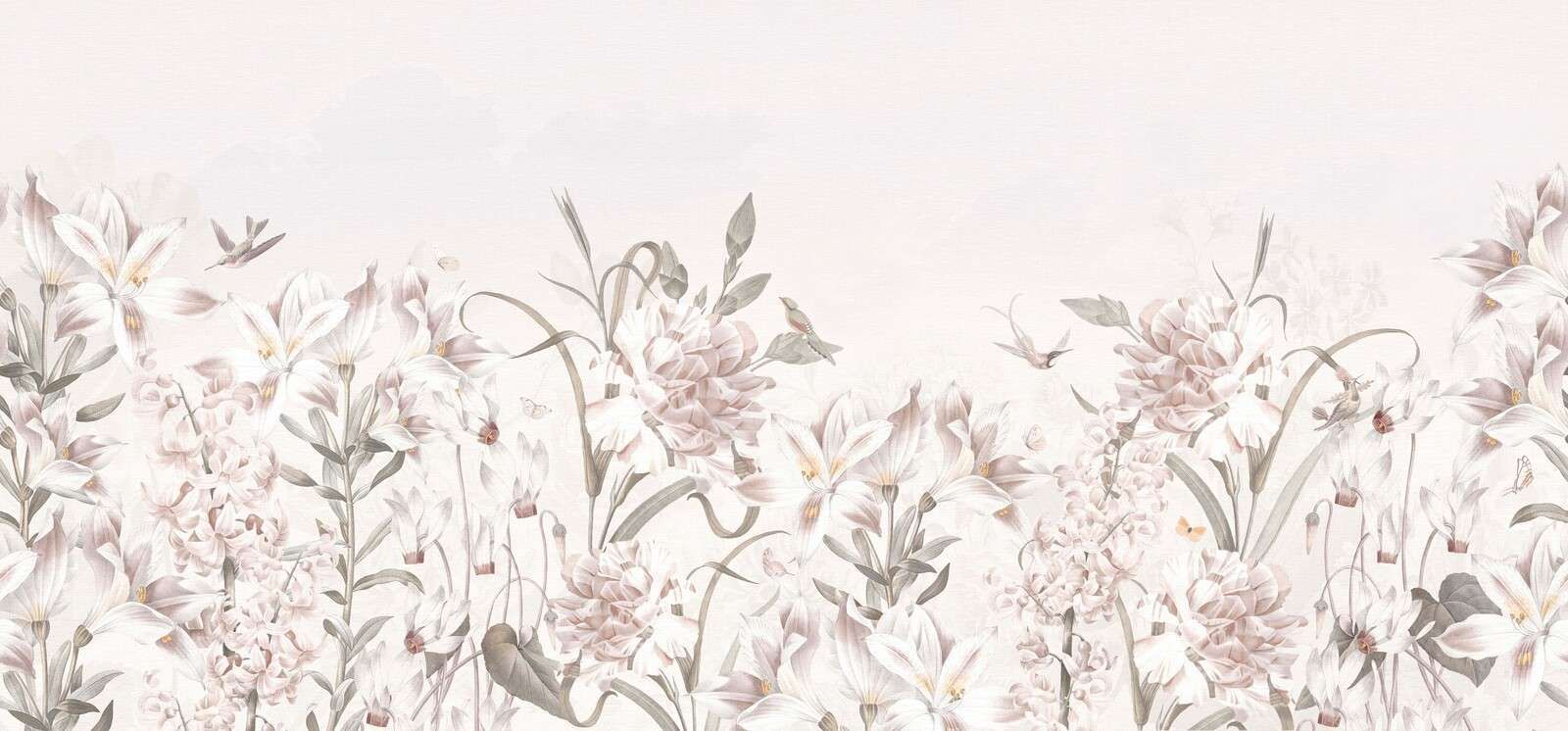 Soft flower field with hummingbirds
