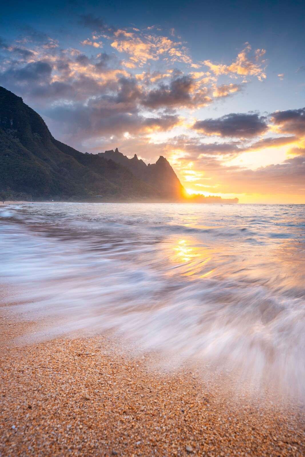 Golden sun over tropical beach