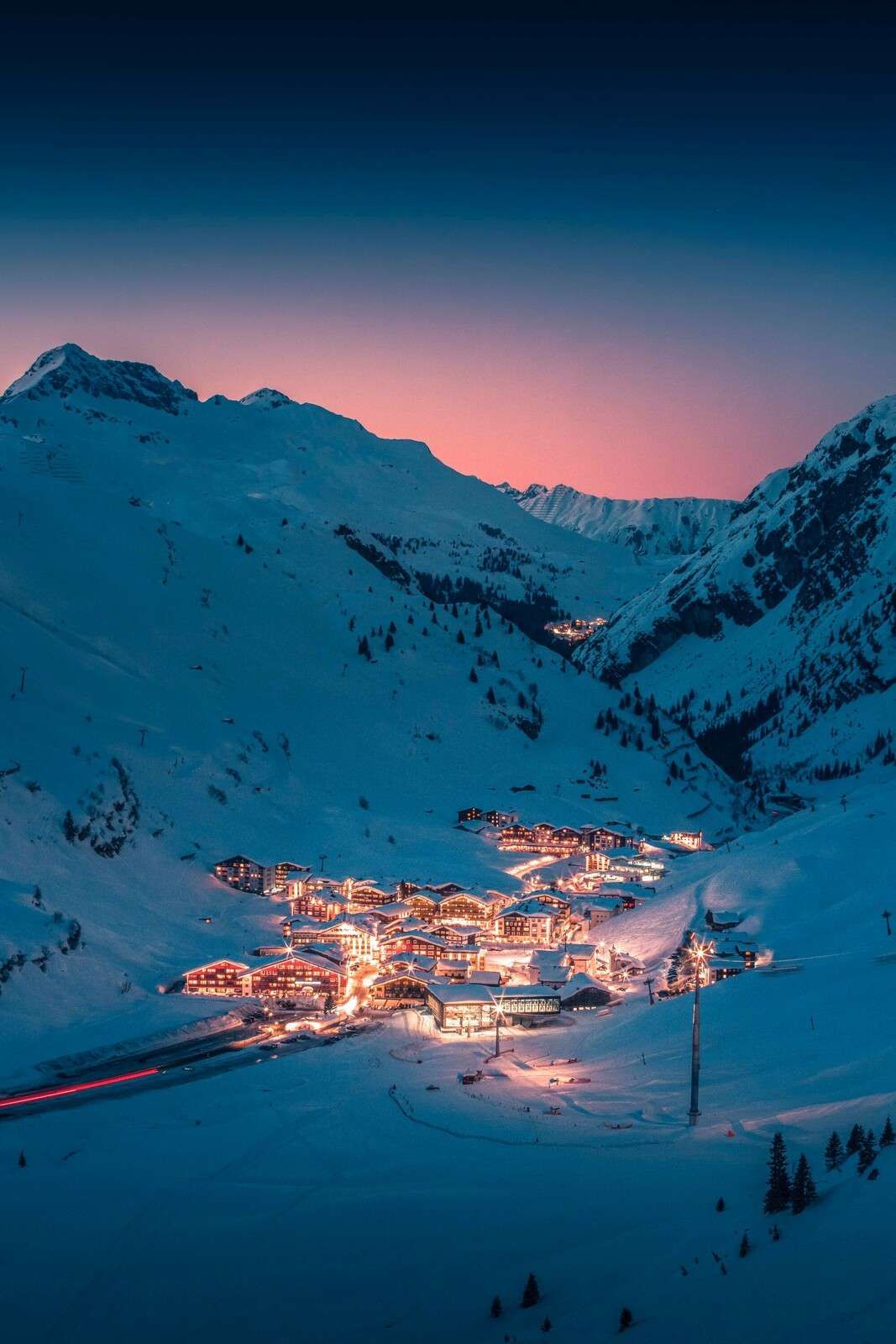 Evening light in alpine village