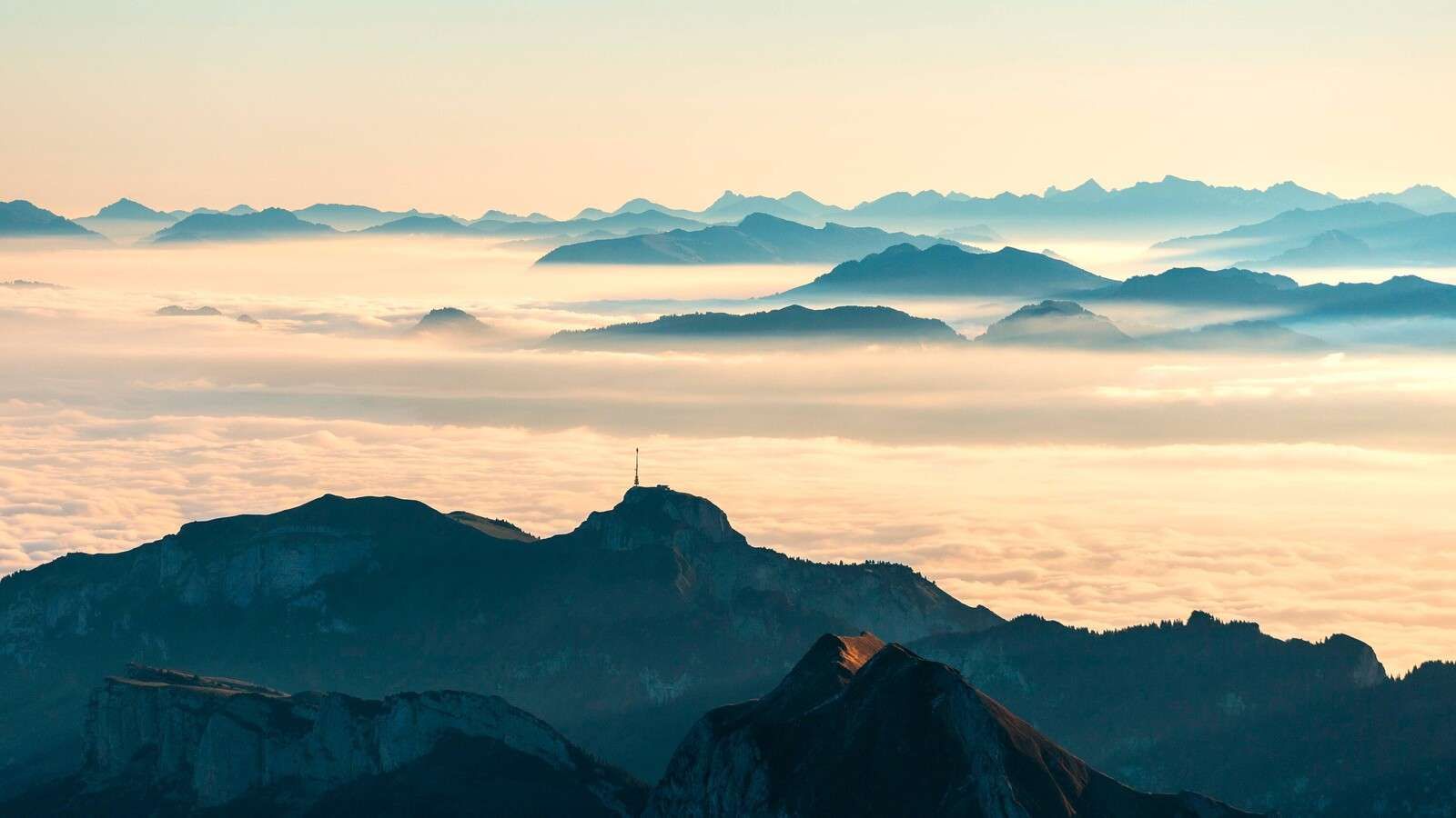 Blue mountain layers in morning mist