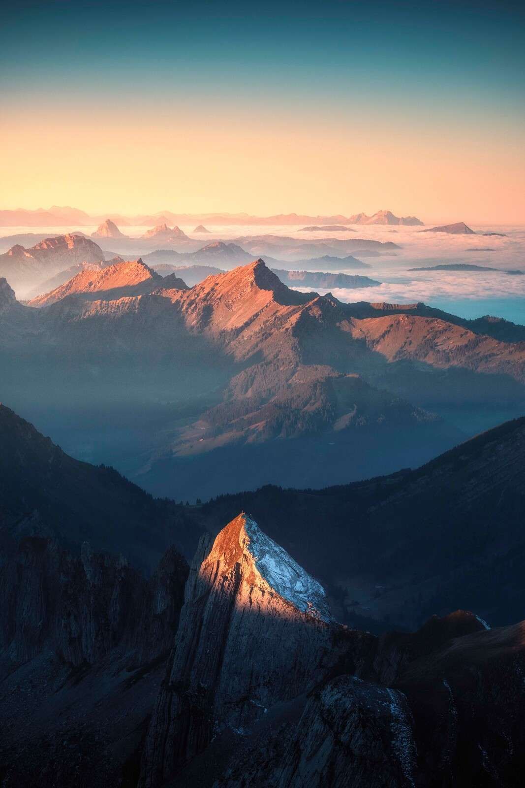 First sunlight on mountain ridge