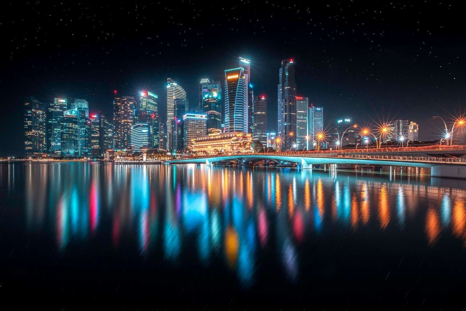 Light reflections on modern skyline