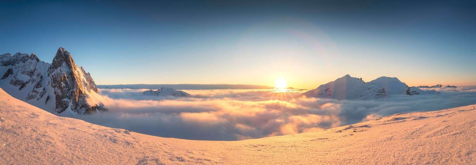 Sunrise above the winter mountains
