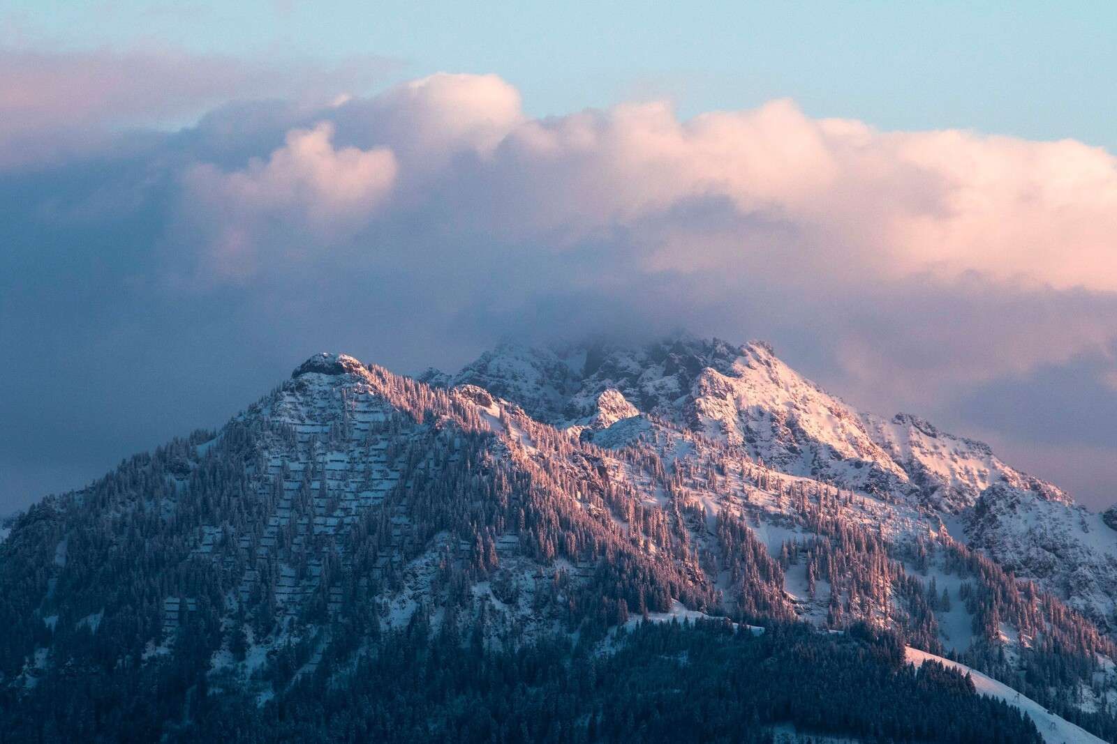 Pink Winter Light Over Mountain Peaks