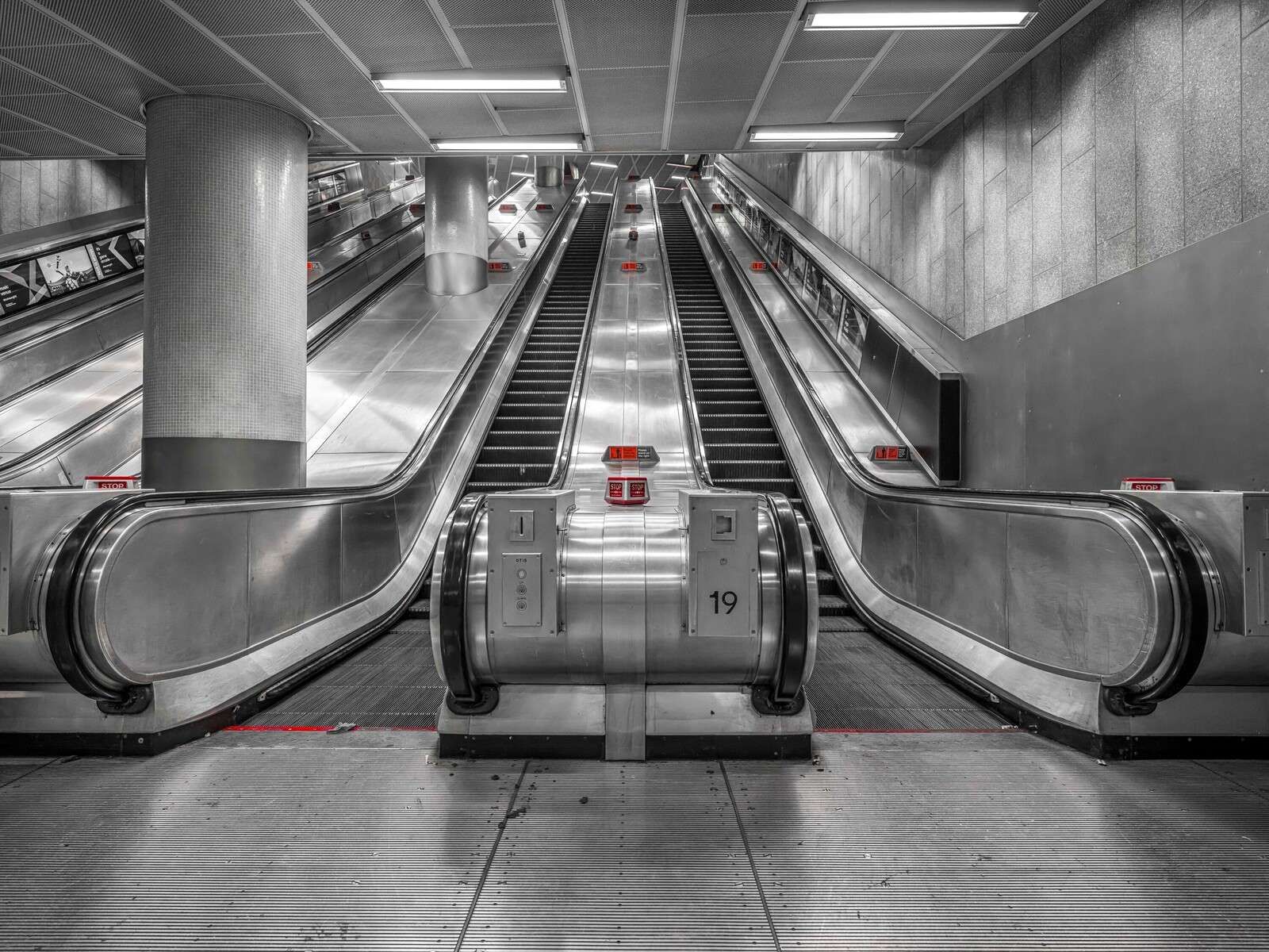 Escalators at subway station, London