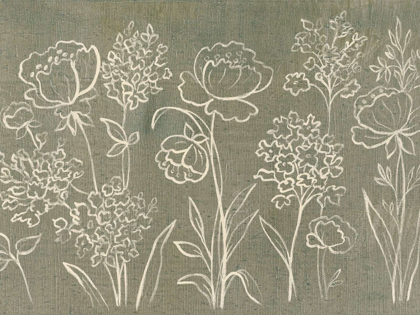 Drawn Field Flowers on Moss Green