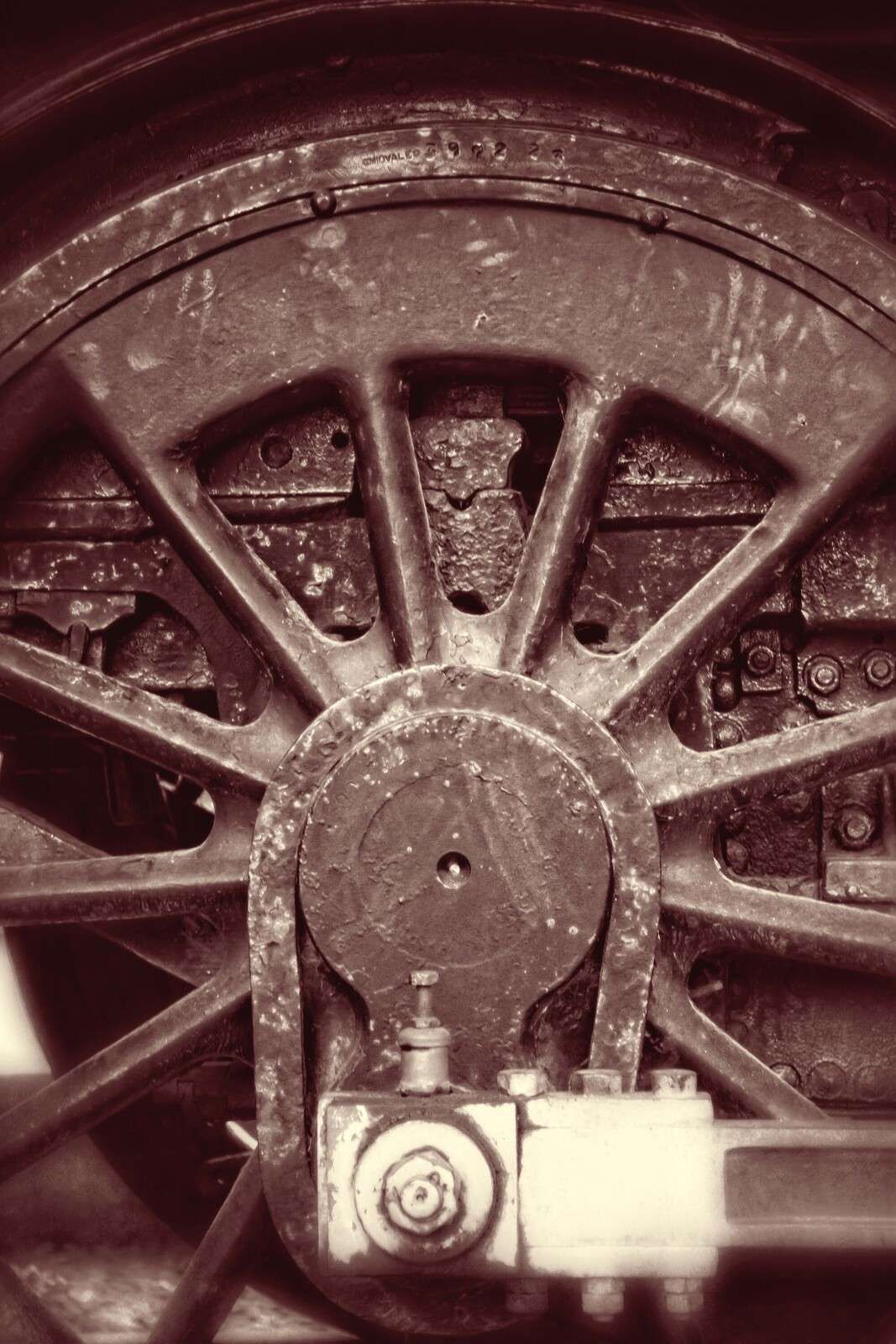 Weathered Train Wheel in Sepia