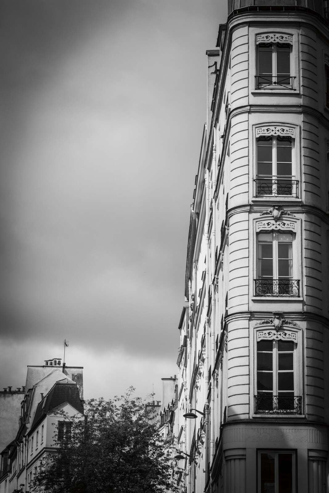 Parisian facade in soft shadow light