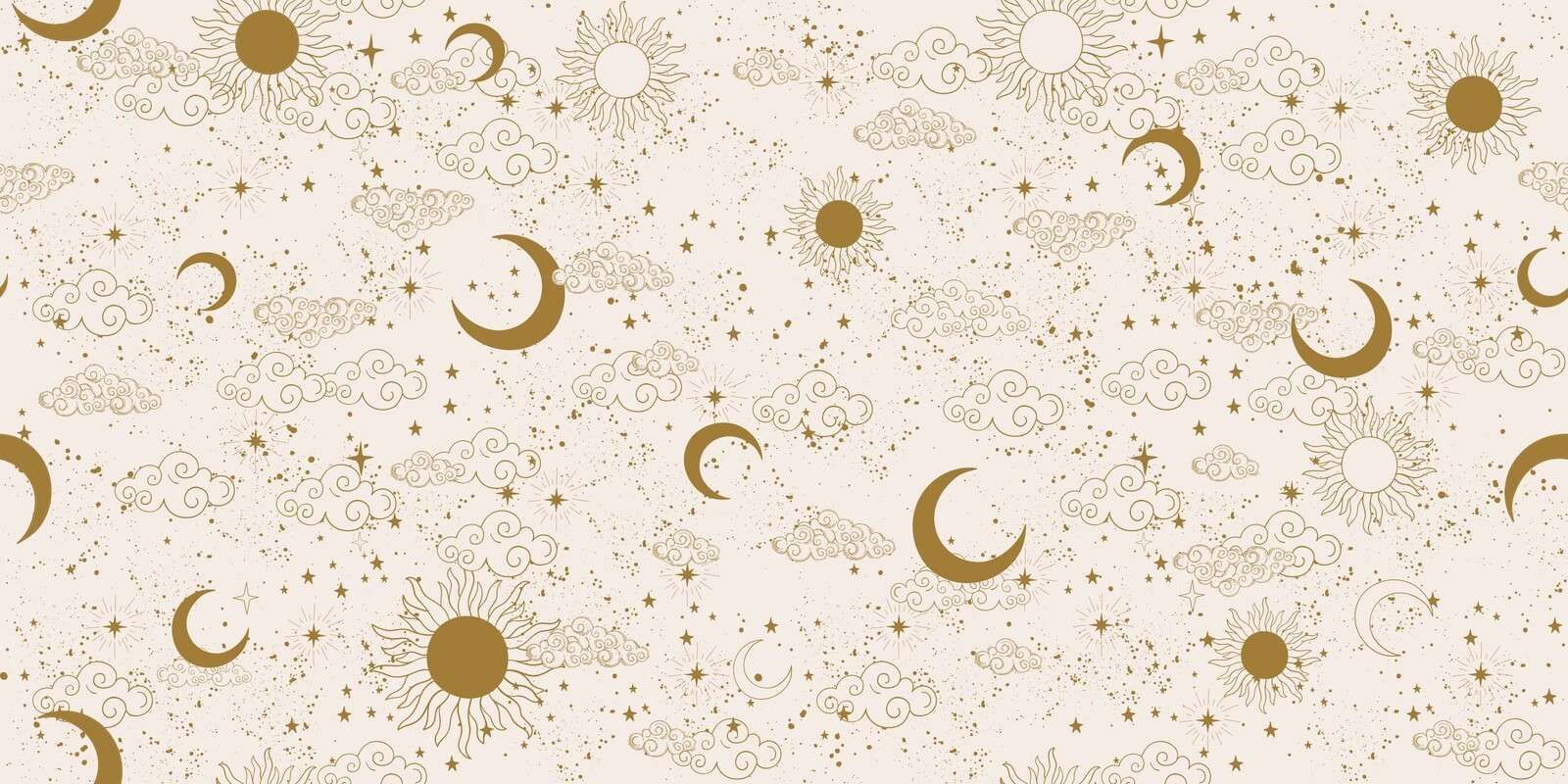 Sun, moon and clouds in gold
