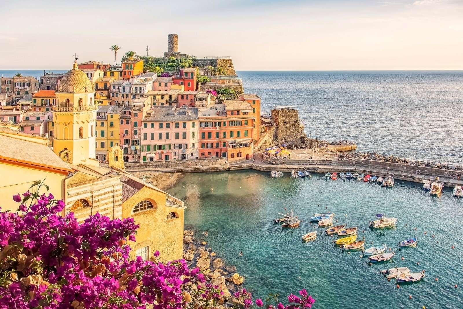 Summer light over a colorful harbor city