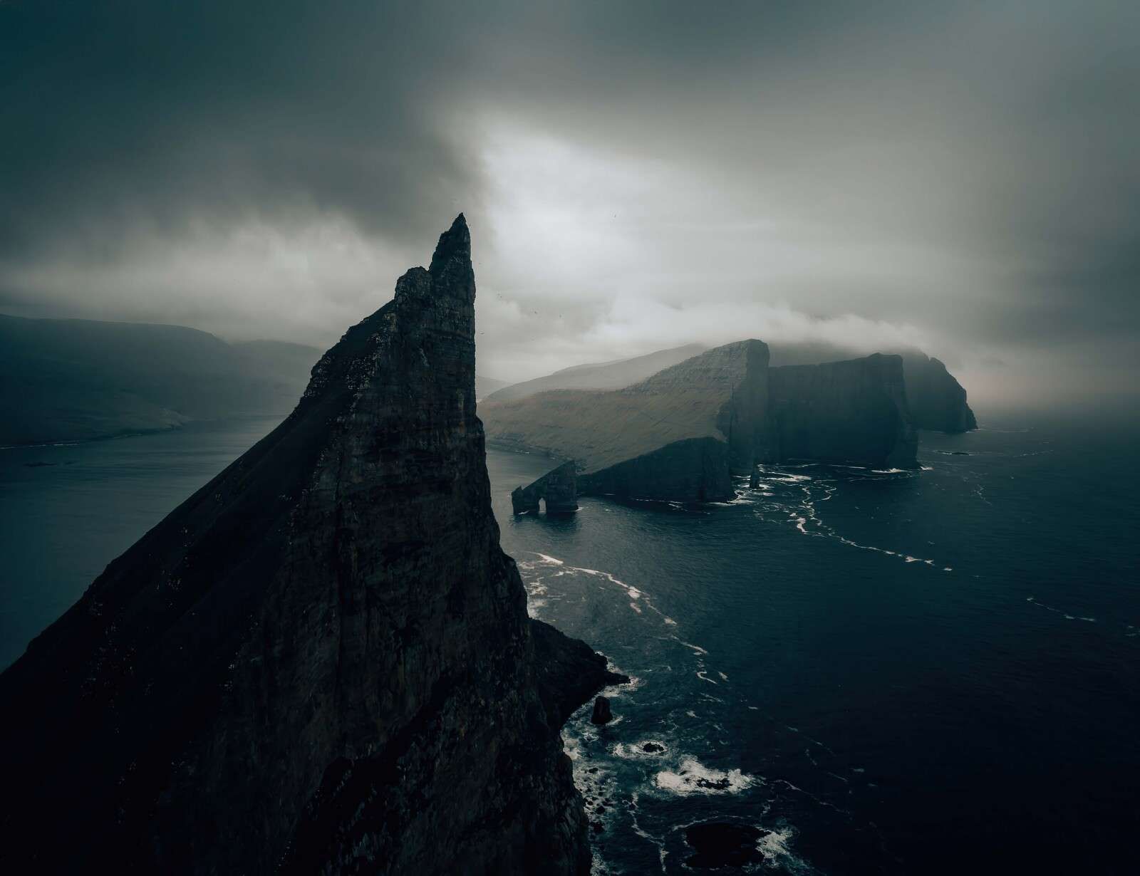 Rocky coast in misty light
