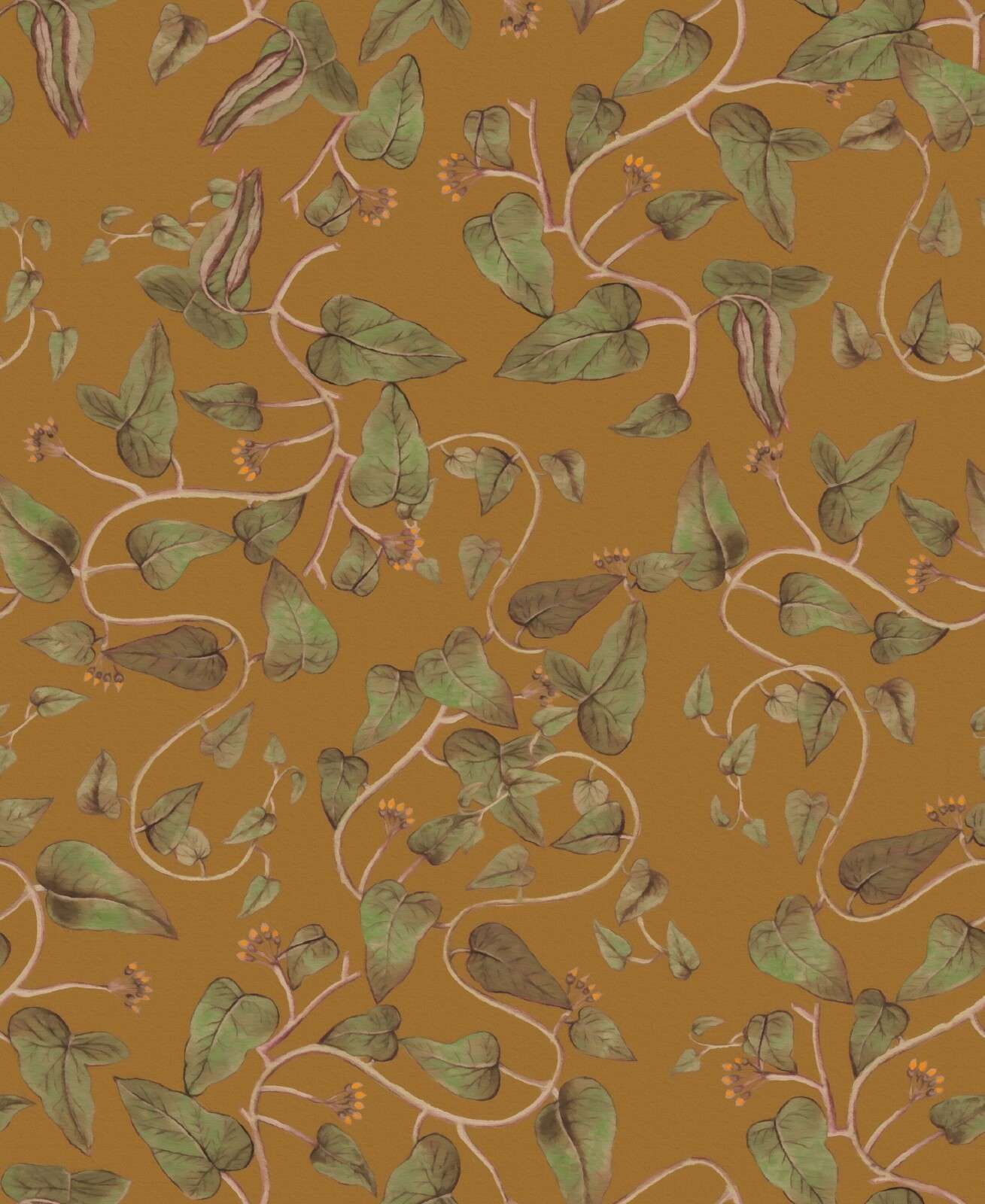 Klimmende bonenranken op okergeel