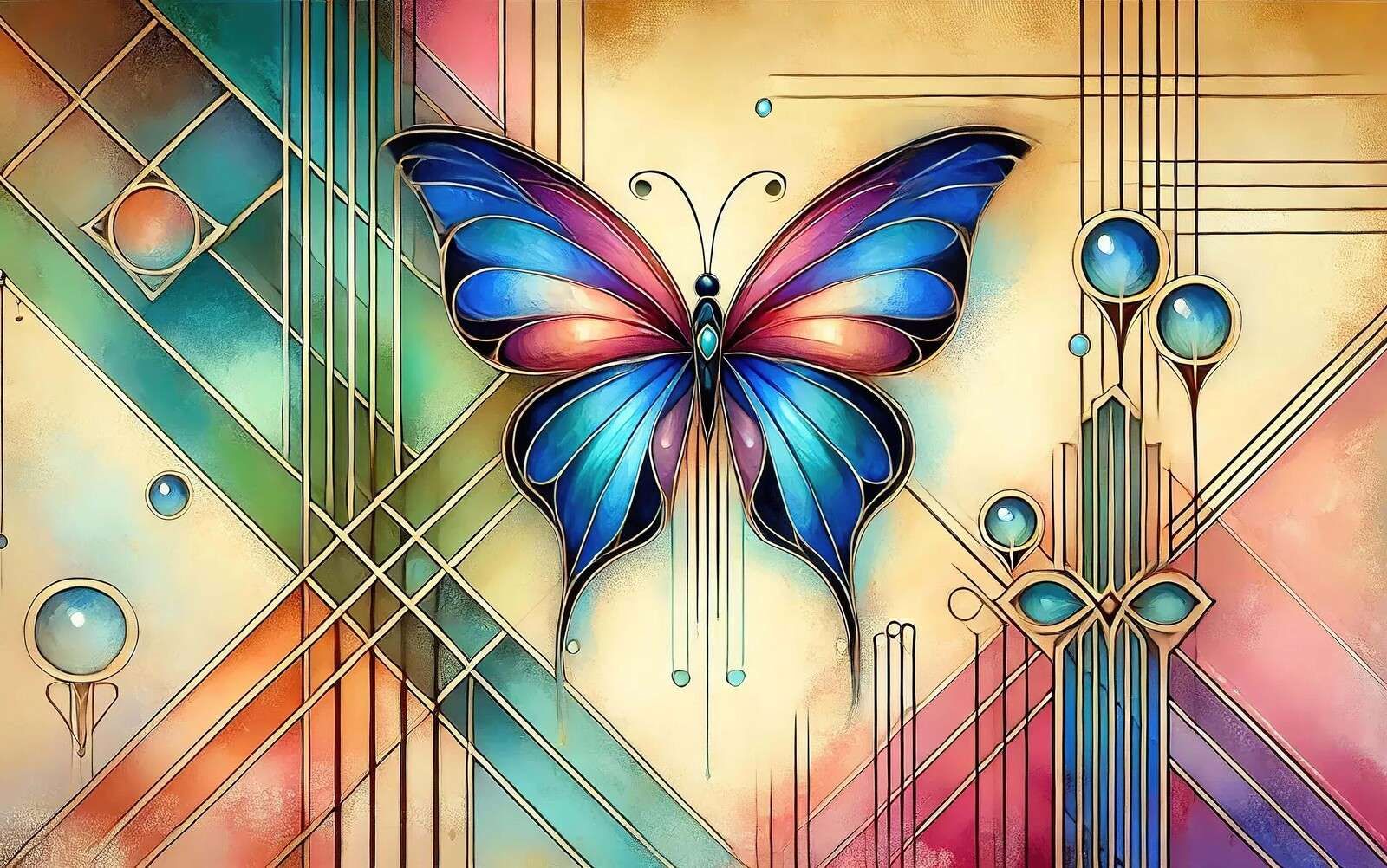 Vlinder in glas-in-lood met art deco glans