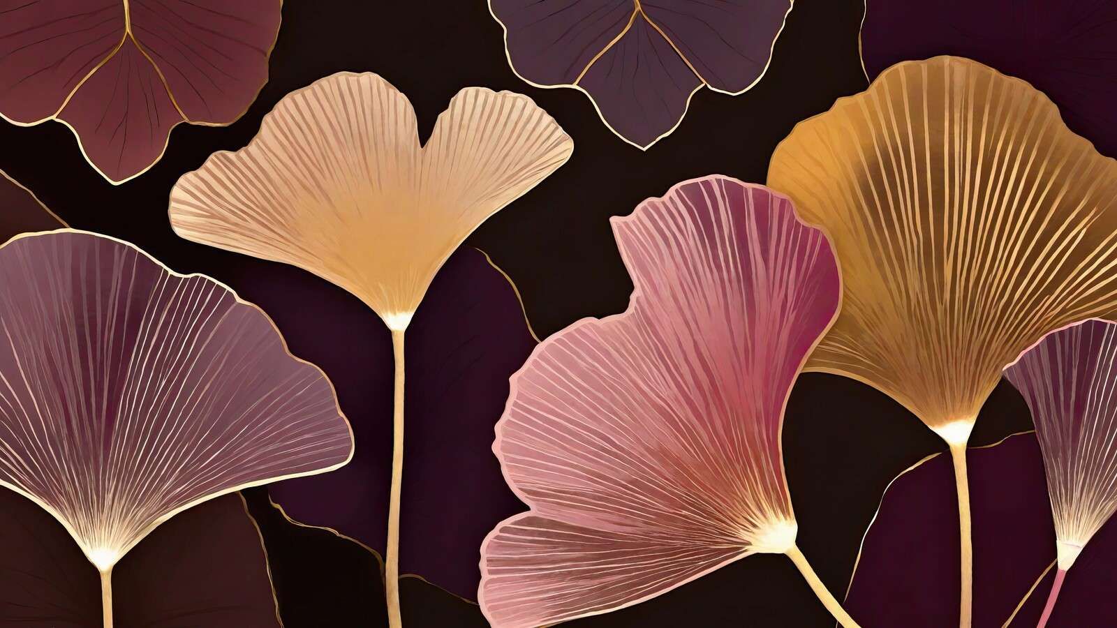 Ginkgo leaves in warm twilight