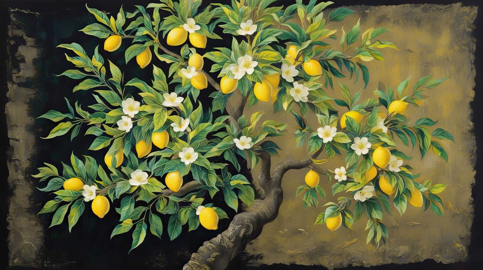 Blooming lemon tree with lemons.
