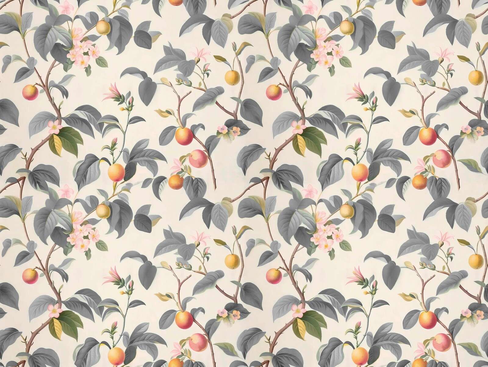 Fruit tree with gray leaves.