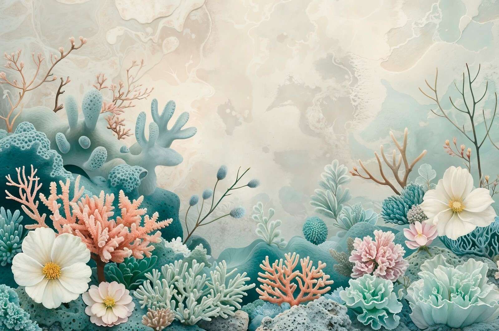 Dreamy coral reef in pastel