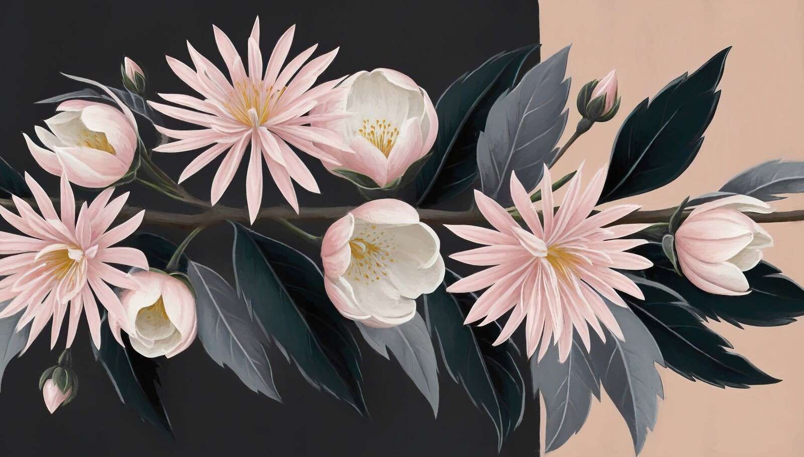 Soft pink clematis on a branch.