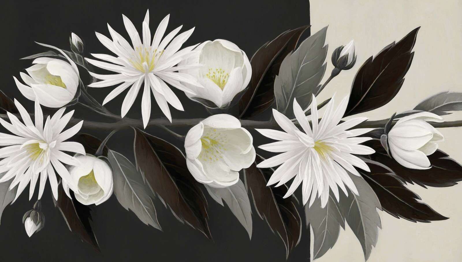 White clematis on a dark branch.