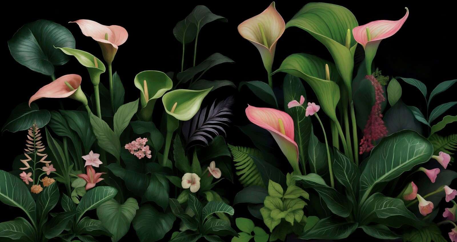 Tropical calla lilies at night