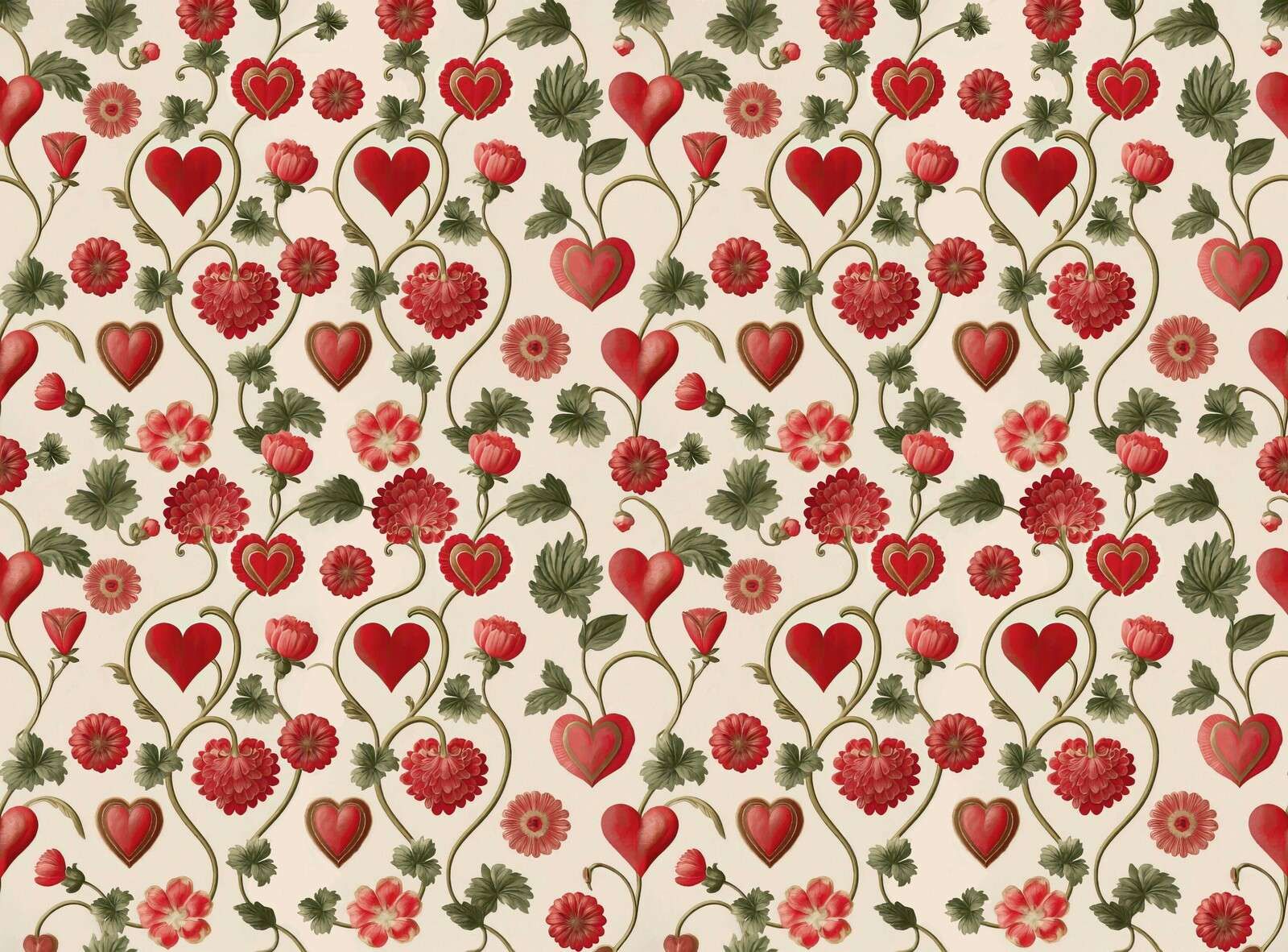 Romantic hearts and floral vines