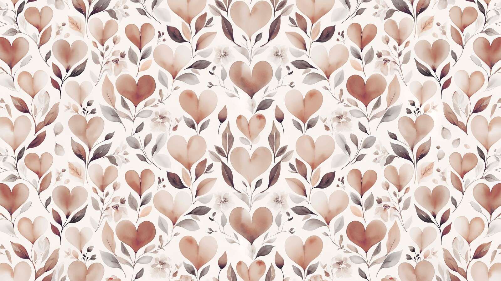 Neutral hearts with watercolor leaves